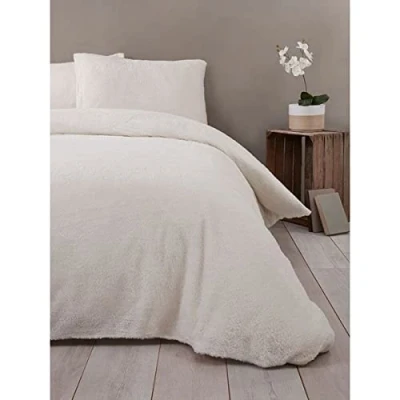 Afbeelding van Super zacht teddy fleece dekbedovertrek gebroken wit 2 kanten 1 persoons (140x220 + 60x70cm)