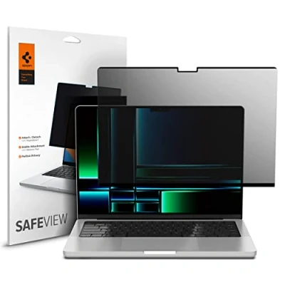 Afbeelding van Spigen SafeView Privacyfilter voor MacBook Pro 14 inch (M3 / M3 Max M2 M1 Max), 1 stuk, anti spion, met reinigingsdoekje en hoes