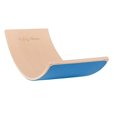 Afbeelding van KiddyMoon Balansbord Voor Kinderen Montessori Schommelplank, Natuurlijk/Blauw Vilt