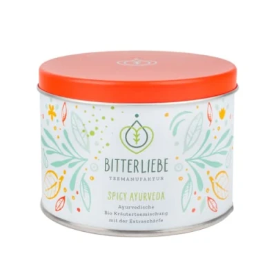 Afbeelding van BitterLiebe® Teemanufaktur Spicy Ayurveda Biologische thee los met de kracht van bittere stoffen, grassen, kruidige thee, citroengras, enz. (90 g)