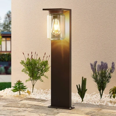 Afbeelding van Lucande Tuinpad verlichting 1licht aluminium, temperglas H: 65 cm E27 donkergrijs, transparant