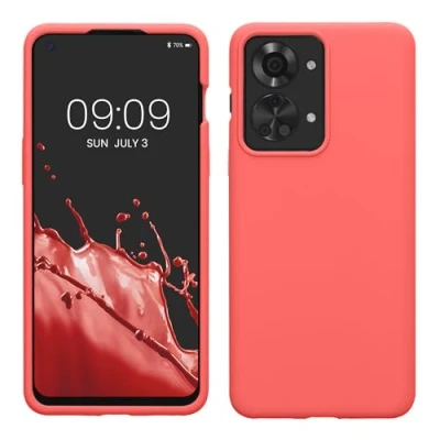 Afbeelding van kwmobile telefoonhoesje geschikt voor OnePlus Nord 2T 5G Hoesje met siliconen coating Smartphone case in neon koraal