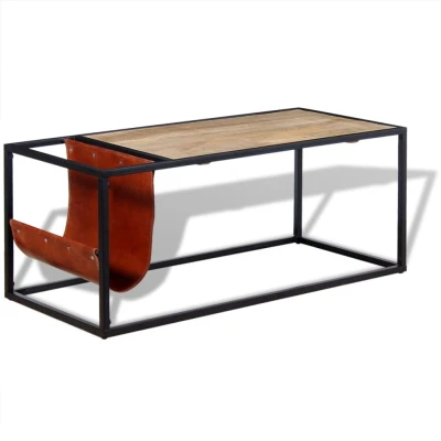 Afbeelding van Salontafel met echt lederen tijdschriftenhouder 110x50x45 cm