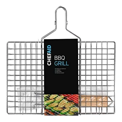 Afbeelding van Chef Aid Grillrooster voor barbecue, zachte handgreep, opvouwbaar, mandrooster, ideaal vis, vlees en groenten, 1E2136