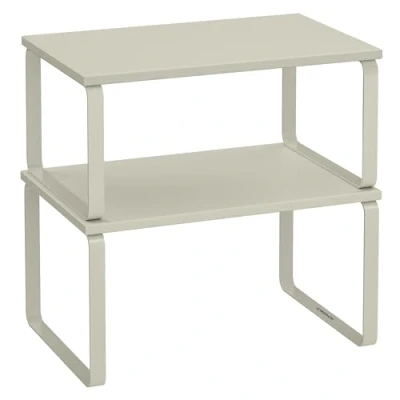 Afbeelding van SONGMICS kruidenrek, 2 stuks, kastorganizer, uittrekbaar keukenopbergrek, stapelbaar, metaal, hout, cappuccino beige KCS002K01