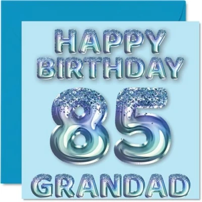 Afbeelding van Verjaardagskaart voor opa 85 jaar, blauwe glitterballonnen, verjaardagskaarten jarige grootvader van kleinzoon en kleindochter, 145 mm x