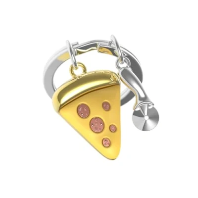 Afbeelding van METALMORPHOSE Pizza sleutelhanger cadeau voor heren, dames, geel, eenheidsmaat, Geel.