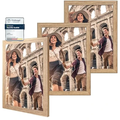 Afbeelding van CABBEL Set van 3 fotolijsten 30 x 40 cm MDF houten lijst met onbreekbaar acrylglas eiken