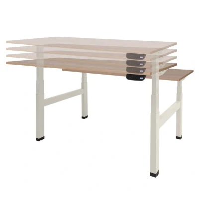 Afbeelding van Dextro plus duo zit/sta 120x80cm, electrisch hoogte verstelbare werkplek, H poot frame. Frame kleur zwart (RAL9005) en blad Havanna/Kersen Licht.