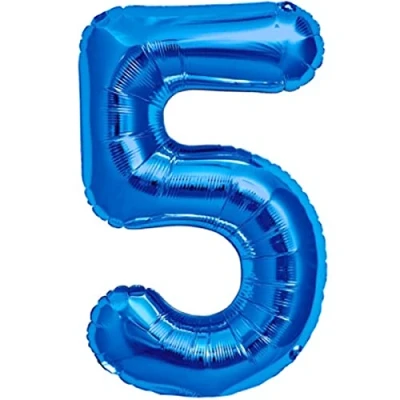 Afbeelding van Ballon 5 jaar verjaardag Numero reuzenballon metallic blauw XXL 100 cm decoratie jongens lucht of helium