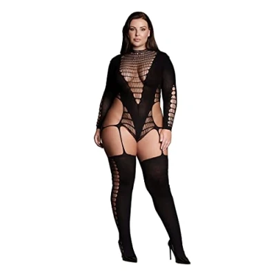 Afbeelding van Shots Le Désir Kalyke XXIII Bodystocking met Col Plus Size black Queen