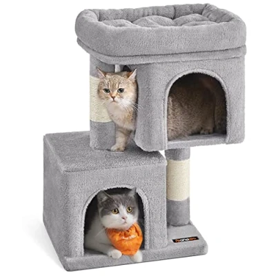 Afbeelding van Feandrea Kattenboom klein, 67 cm Kattenboom, Kattenhuis voor kittens tot 3 kg, groot platform, sisalstammen, rookgrijs PCT611G01
