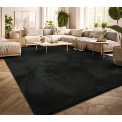 Afbeelding van TT Home Laagpolig woonkamertapijt, effen, modern design, wasbaar Zwart, 160 x 220 cm