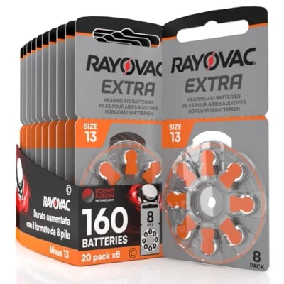 Afbeelding van Rayovac Extra 13 batterijen (oranje PR48) voor gehoorapparaten 20 blisters met 8