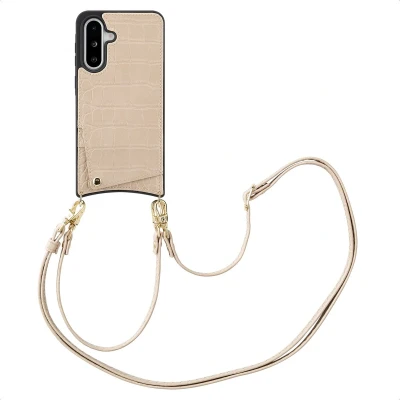 Afbeelding van Selencia Hoesje Geschikt voor Samsung Galaxy A56 / A36 met Pasjeshouder Nova Croco Backcover koord en pashouder Beige