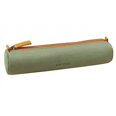 Afbeelding van RHODIA 319005C Pennenetui, rond, 21,5 x 5,5 cm, echte naden, oranje, binnenkant jersey, ivoorkleurig, kunstleer, opslag van pennen, potloden, viltstiften, kleine benodigdheden, rhodiarama