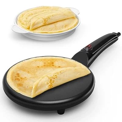 Afbeelding van SNAILAR Elektrische pannenkoekenpan, elektrisch, antiaanbaklaag, 800 W, draagbare rotimachine voor thuis, cool touch handvat met voedselschaal, eenvoudige reiniging