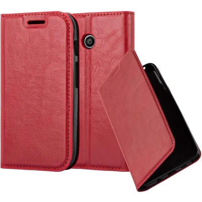 Afbeelding van Cadorabo Hoesje geschikt voor Motorola MOTO E1 in APPEL ROOD Beschermhoes met magnetische sluiting, standfunctie en kaartvakje Book Case Cover Etui