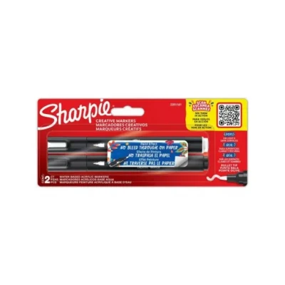 Afbeelding van Sharpie Creative Marker Acrylverfmarker Ronde punt Verfmarkers op waterbasis inkt loopt niet door en geschikt voor de meeste oppervlakken zwarte witte 2 stuks