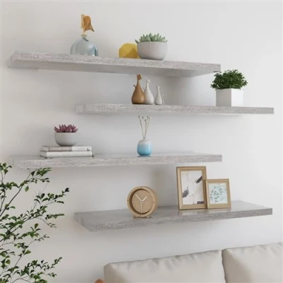 Afbeelding van Wandschappen zwevend 4 st 90x23,5x3,8 cm MDF betongrijs