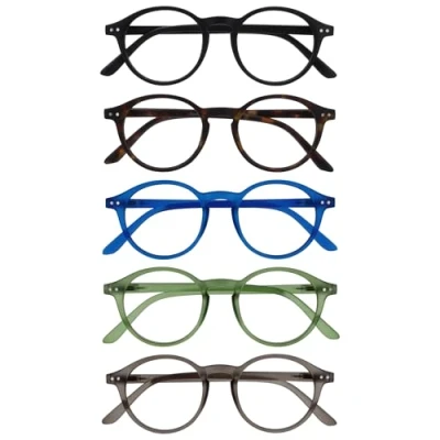 Afbeelding van OPULIZE REY Lunettes de lecture Lot 5 Monture ronde rétro Noir mat, marron, bleu, vert, gris Homme Femme Charnières à ressort RRRRR56 12367 +1.00