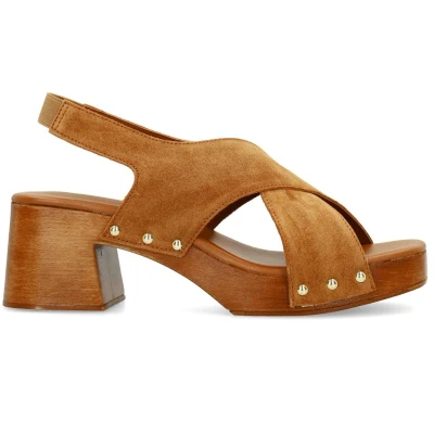 Afbeelding van Sacha Dames Cognac suède sandalen met houten hak Maat 36