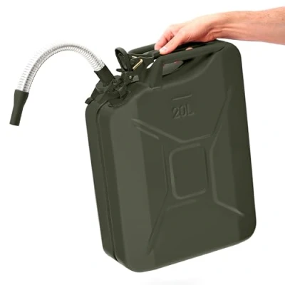 Afbeelding van BW® Metalen jerrycan 20 liter met schenktuit, bronsgroen, RAL 6031 F9, TÜV getest en VN goedkeuring, Made in Europe