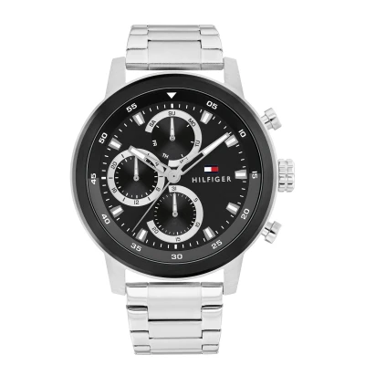Afbeelding van Tommy Hilfiger zilverkleurige Heren horloge met zwarte wijzerplaat