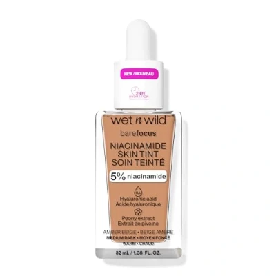 Afbeelding van Wet n Wild Bare Focus Niacinamide Skin Tint, lichte foundation met modulaire formule, verrijkt hyaluronzuur en vitamine E voor een stralende, amberbeige