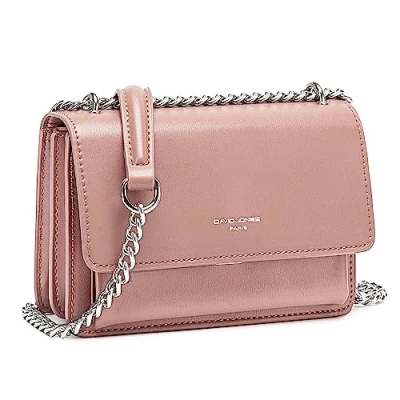 Afbeelding van David Jones, kleine schoudertas voor dames, mini telefoontasje van hard PU leer, handtas kettingen schouders, rechthoekige tas, avondtas, winkelen, stad, trend, Roze