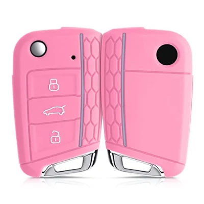 Afbeelding van kwmobile Autosleutel hoesje geschikt voor VW Golf 7 MK7 3 knops behuizing in poederroze / pastel lila