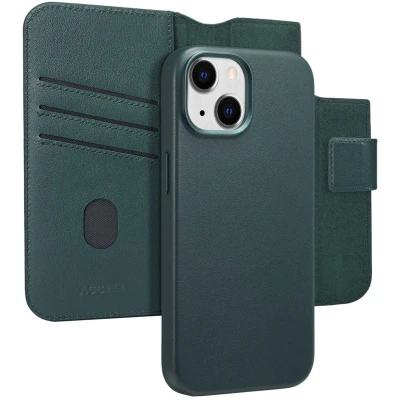 Afbeelding van Accezz Hoesje geschikt voor iPhone 15 Leather Bookcase 2 in 1 MagSafe Cedar Green
