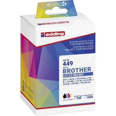 Afbeelding van Edding Inktcartridge vervangt Brother LC123 BKCMY Compatibel Zwart, Cyaan, Magenta, Geel EDD 449 18 01