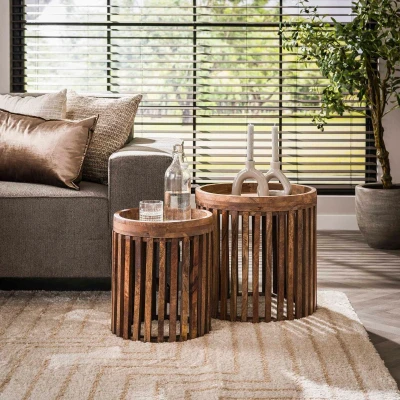 Afbeelding van Odila bijzettafel mangohout set van 2