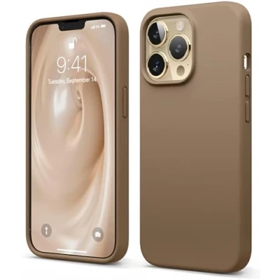 Afbeelding van elago siliconen hoesje compatibel met iPhone 13 Pro (6,1 inch), beschermhoes, volledige bescherming, schokbestendig, 3 structuren, zachte microvezel, voorkomt krassen (bruin)