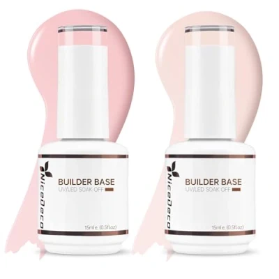 Afbeelding van Nicedeco 8 in 1 Builder Base Gel Semi Permanent UV/LED Kit, Naakt en Roze Nagellak, Sterke Resistente Nagels, Capsules Extensions, Nail Art 2 x 15 ml