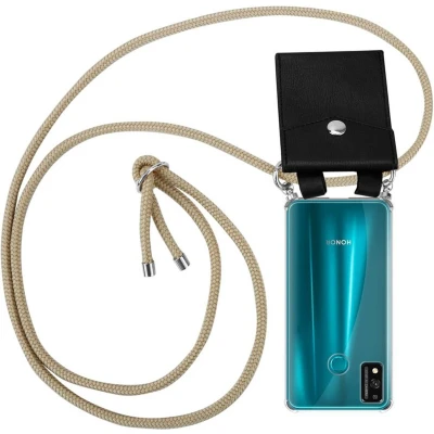 Afbeelding van Cadorabo Hoesje geschikt voor Honor 9X LITE in GLANZEND BRUIN Silicone Mobiele telefoon ketting beschermhoes met zilveren ringen, koordriem en afneembaar etui