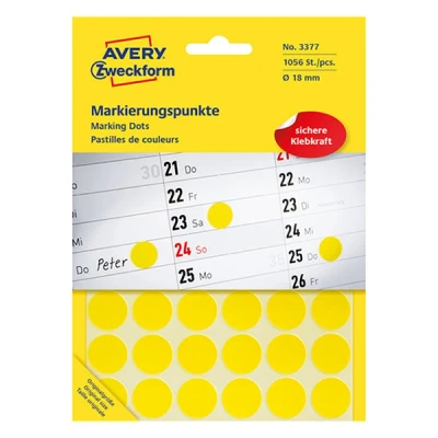 Image de avery zweckform pastilles adhésives diamètre 18 mm jaunes contenu: 1056 pièces (3377) dennsion