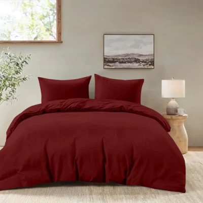 Afbeelding van Dreamzie Beddenset 240 x 220 cm met 2 kussenslopen 80 Bordeaux Dekbedovertrek Volwassen in 100% microvezel Gecertificeerd chemicaliënvrij (Oeko TEX)