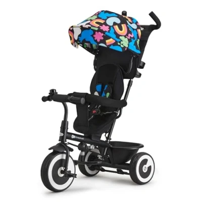 Afbeelding van Kinderkraft ASTON driewieler voor kinderen van 9m 5 jaar draaibare zitting vrijloopfunctie inklapbare kap verstelbare duwstang veilige riemen lekvrije wielen praktische accessoires ideaal wandelingen Happy Shapes