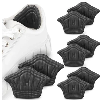 Afbeelding van SULPO hielkussen voor te grote schoenen, past in bijna elke schoen, zelfklevend dankzij de sterke kleefpads, op maat snijden, inzetstukken van katoen en spons, 4 paar (zwart, 5 mm)