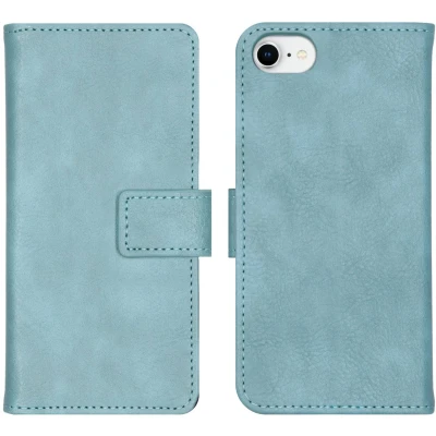 Afbeelding van iMoshion Hoesje Geschikt voor iPhone SE (2022) / (2020) 8 7 6s 6 Met Pasjeshouder Luxe Bookcase Lichtblauw