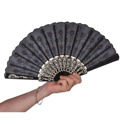 Image de Eventail tissu et plastique noir 45cm