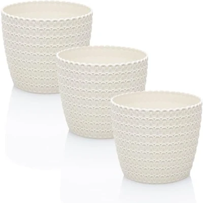 Afbeelding van Idea station RIBA Set van 3 bloempotten 14 cm crèmewit Onbreekbare kunststof voor verschillende planten en bloemen Matte plantenbakken binnen buiten