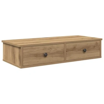 Afbeelding van Wandschap met lades 80x31x17 cm bewerkt hout artisanaal eiken