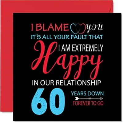 Afbeelding van Grappige verjaardagskaart voor echtgenoot en echtgenote Your Fault I&#039;m Extremely Happy wenskaart 60e trouwdag partner, 145 mm x de verjaardag