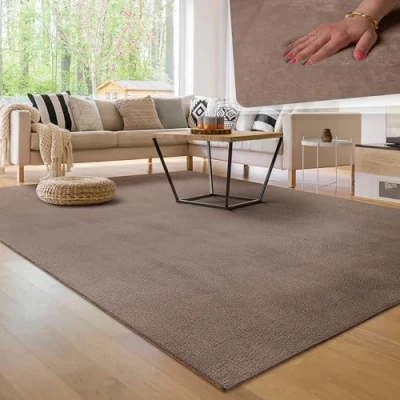 Afbeelding van Paco Home Vloerkleed voor de woonkamer, effen, wasbaar, korte en zachte pool, afmetingen 160 x 220 cm, kleur: taupe