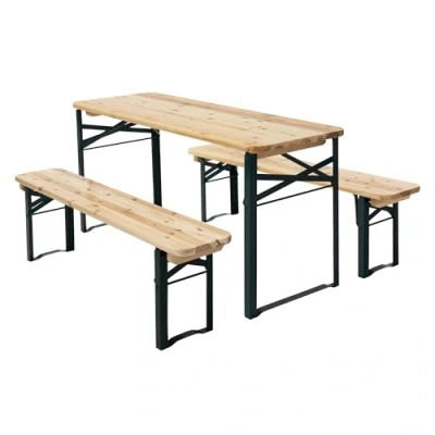 Afbeelding van ML Design Ensemble Table et 2 Bancs pour Enfants, Plateau en Bois de Sapin Massif, Structure Acier Robuste, Marron, Pliable, Style Rustique, Idéal Jouer Manger Bricoler, Matériel Montage