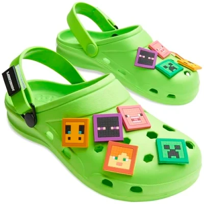 Afbeelding van Minecraft Clogs voor jongens, kinderpantoffels tuin, strand, zwembad cadeau idee, Groen met bedels