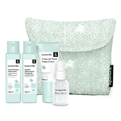 Afbeelding van SUAVINEX Toilettas voor baby&#039;s met babycologne, hydraterend, gelshampoo, reisformaat, 4 producten, blauw (401301)